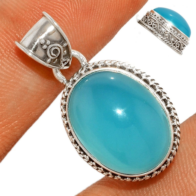 1.2" Fine Filigree - Paraiba Chalcedony Pendants - PCDP310