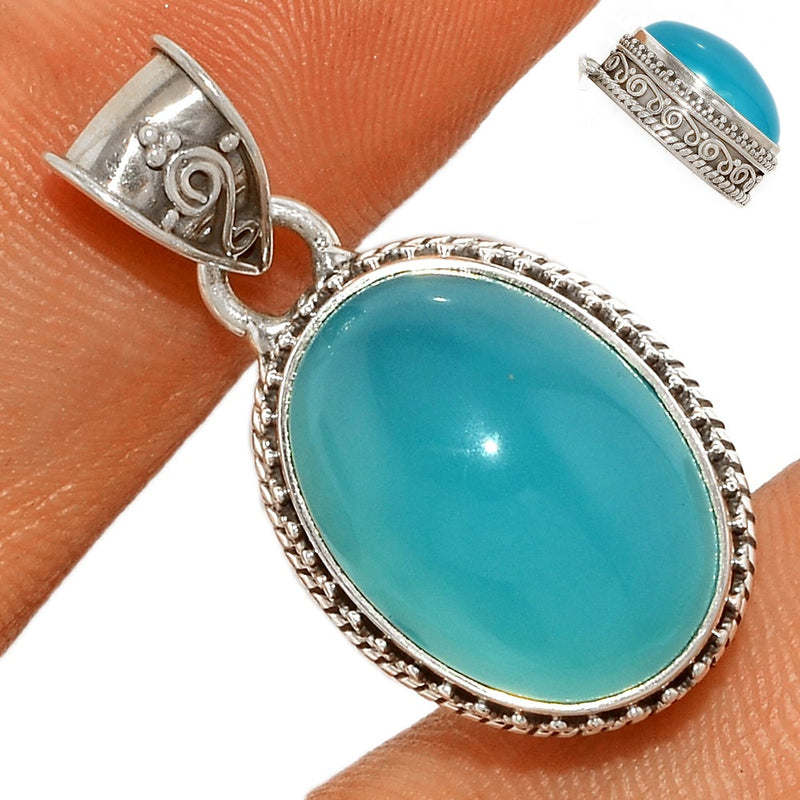 1.2" Fine Filigree - Paraiba Chalcedony Pendants - PCDP311