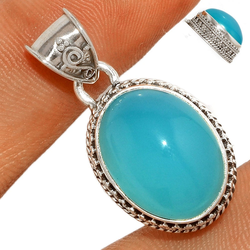 1.2" Fine Filigree - Paraiba Chalcedony Pendants - PCDP312