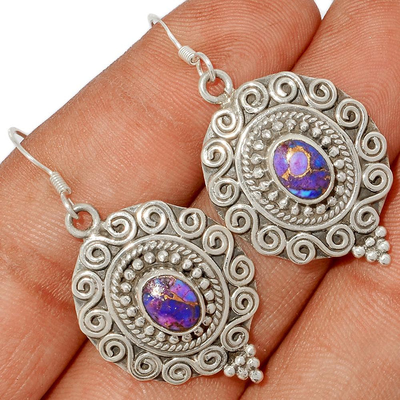 1.7" Fine Filigree - Purple Copper Turquoise Earrings - PCTE1566