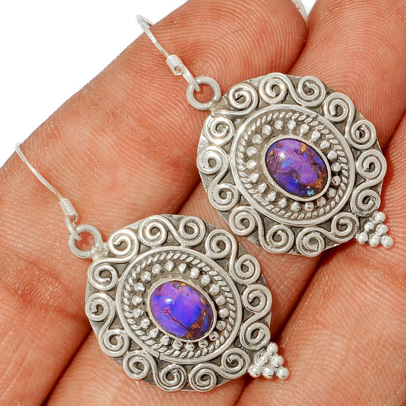 1.7" Fine Filigree - Purple Copper Turquoise Earrings - PCTE1567