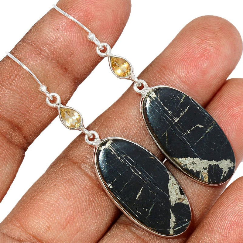 2.2" Pyrite In Basalt Earrings - PIBE4