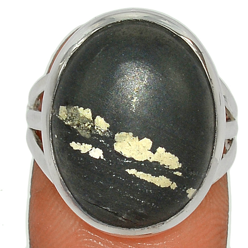 Pyrite In Basalt Ring - PIBR43