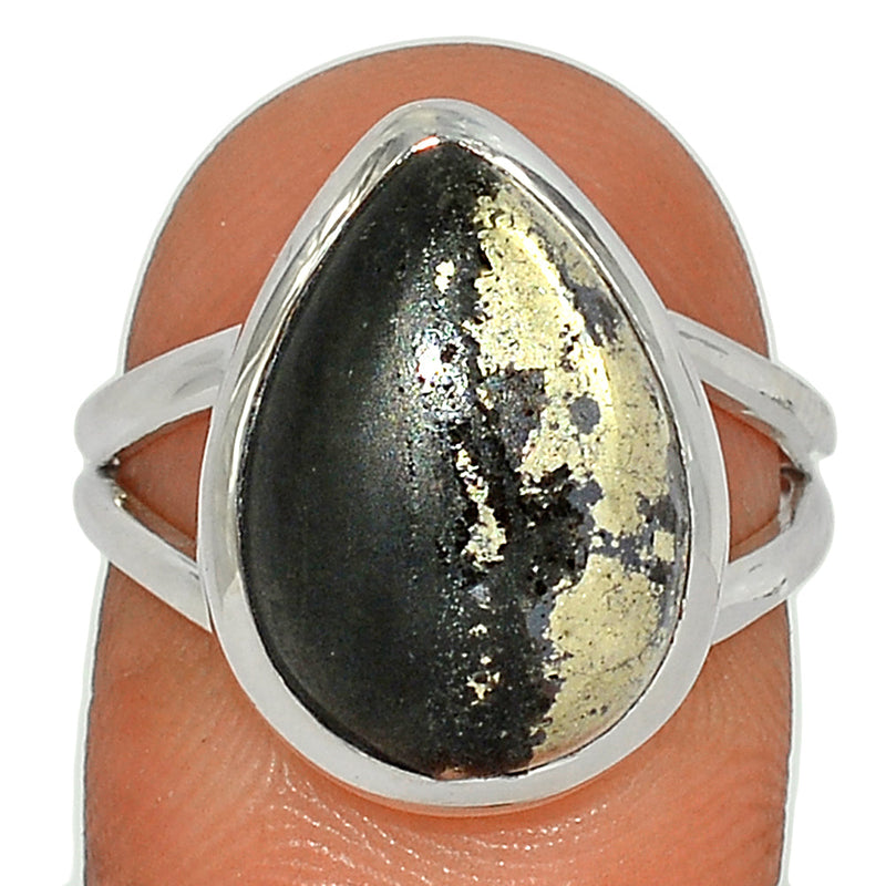 Pyrite In Basalt Ring - PIBR44