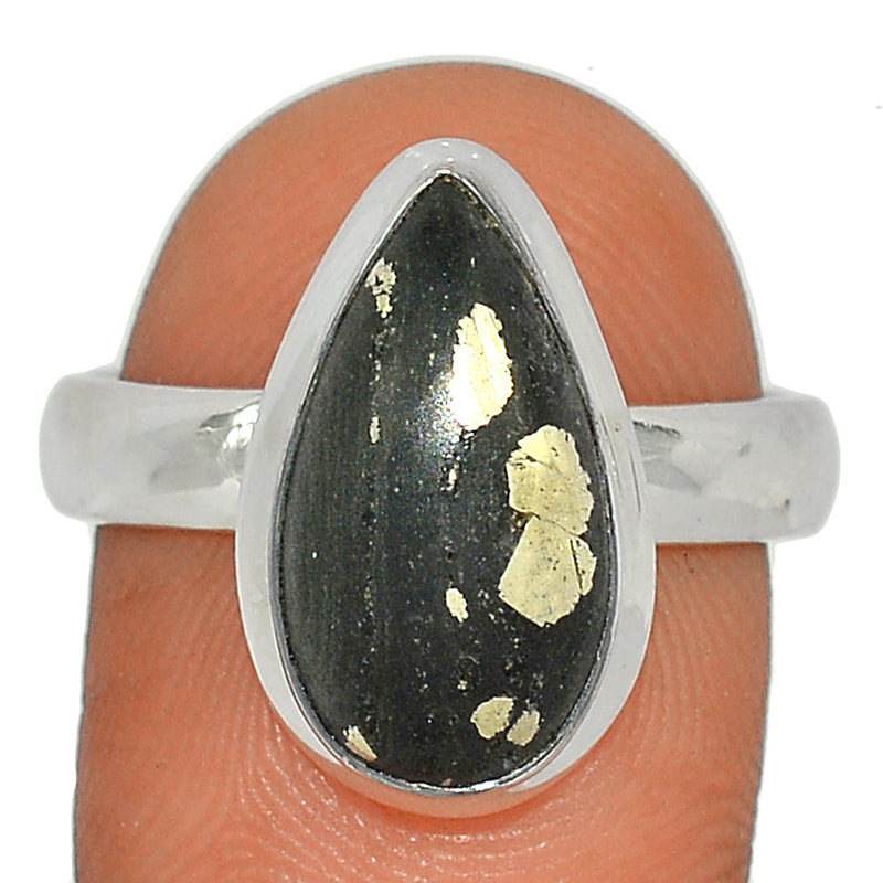 Pyrite In Basalt Ring - PIBR51