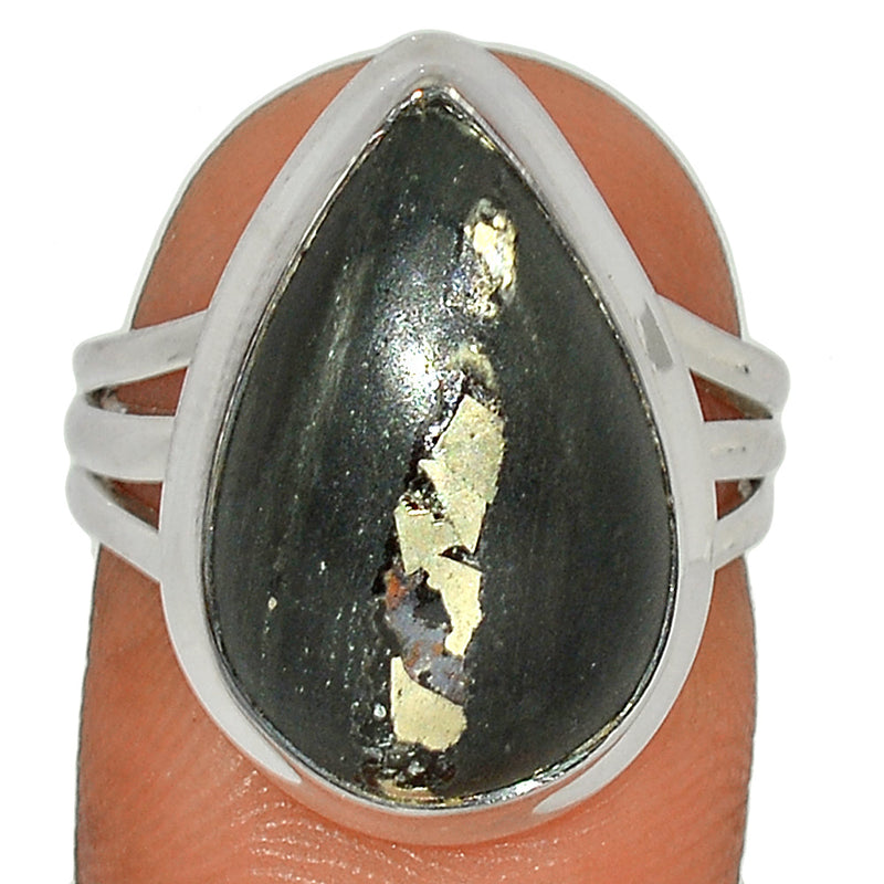 Pyrite In Basalt Ring - PIBR54