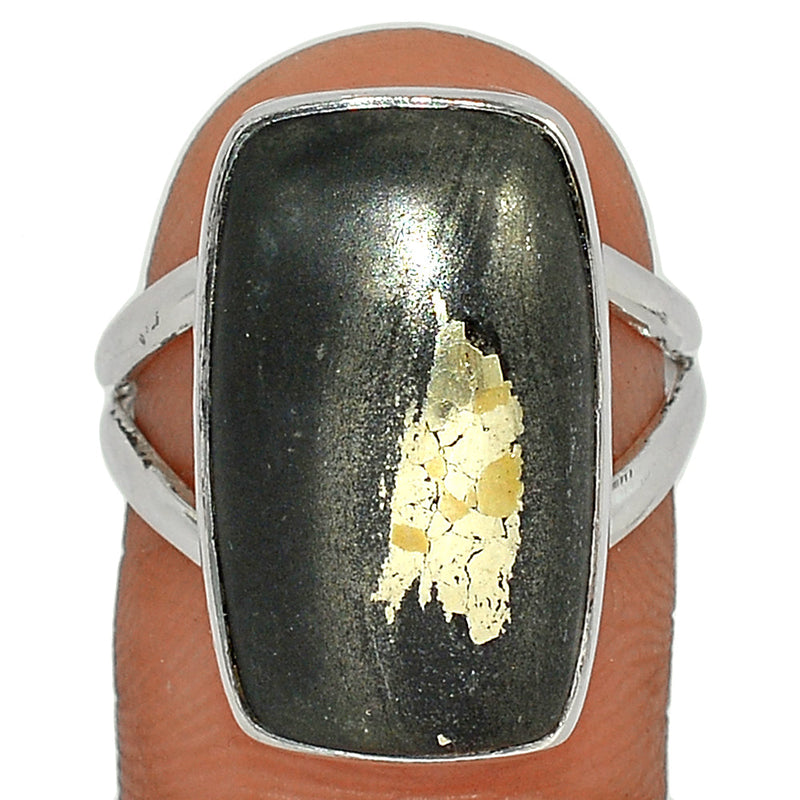 Pyrite In Basalt Ring - PIBR56