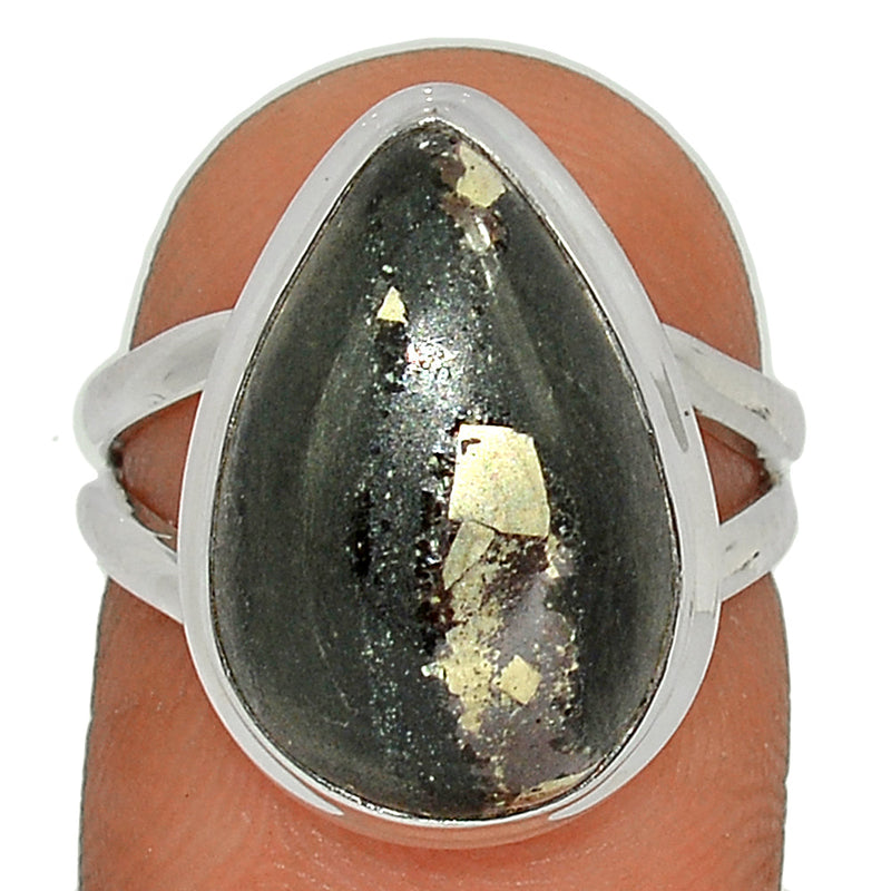 Pyrite In Basalt Ring - PIBR58