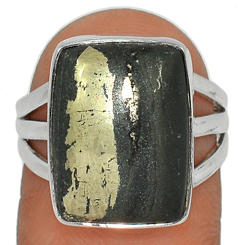 Pyrite In Basalt Ring - PIBR59