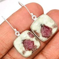 Natural Rubellite Pink Tourmaline With Quartz Cabochon Earring-PQCE23