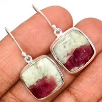 Natural Rubellite Pink Tourmaline With Quartz Cabochon Earring-PQCE42