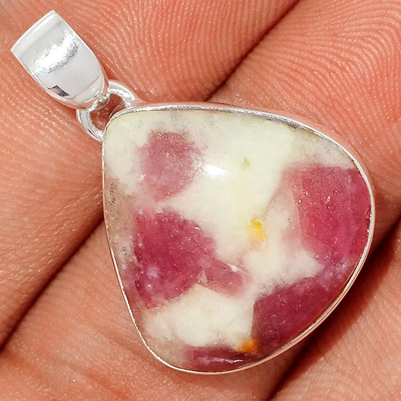 1.2" Natural Rubellite Pink Tourmaline With Quartz Cabochon Pendants - PQCP110