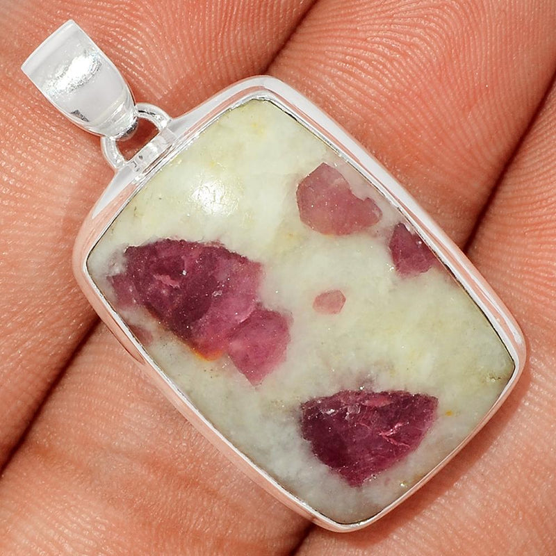 1.5" Natural Rubellite Pink Tourmaline With Quartz Cabochon Pendants - PQCP129