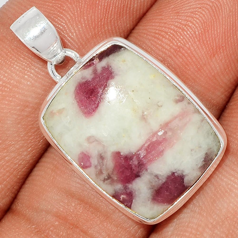 1.2" Natural Rubellite Pink Tourmaline With Quartz Cabochon Pendants - PQCP131