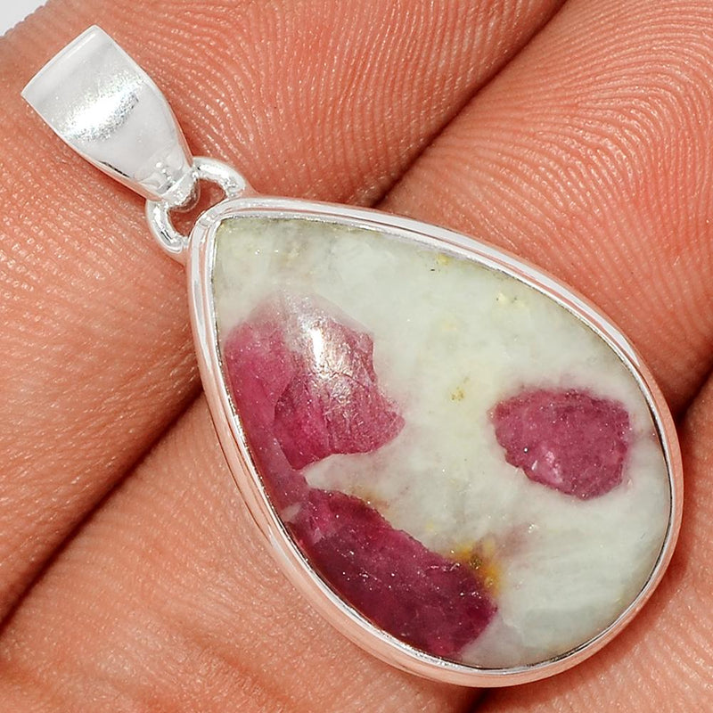 1.3" Natural Rubellite Pink Tourmaline With Quartz Cabochon Pendants - PQCP132