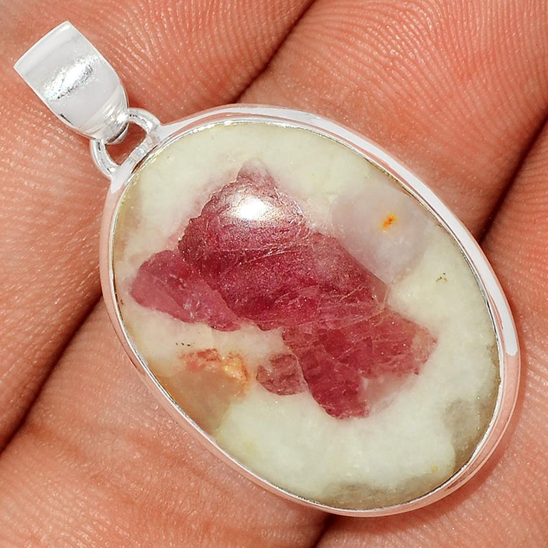 1.5" Natural Rubellite Pink Tourmaline With Quartz Cabochon Pendants - PQCP134