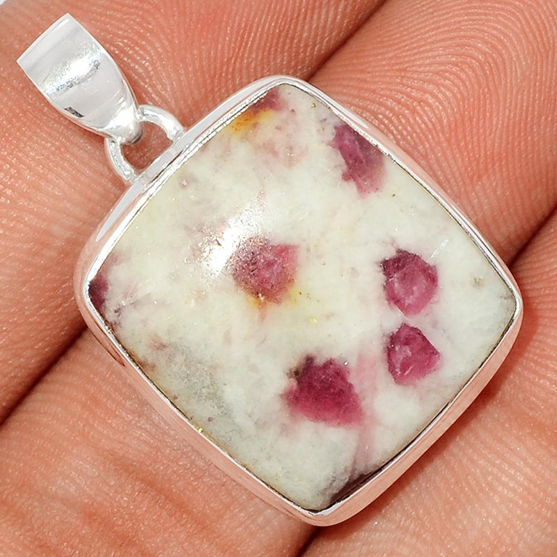 1.2" Natural Rubellite Pink Tourmaline With Quartz Cabochon Pendants - PQCP136