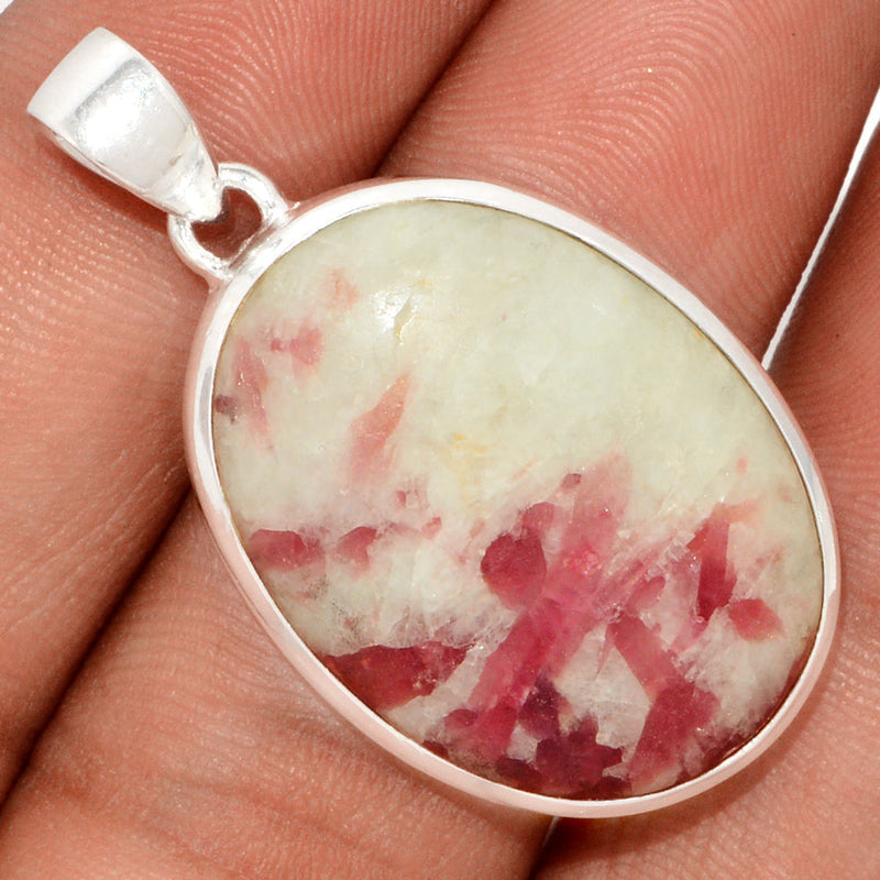 1.5" Natural Rubellite Pink Tourmaline With Quartz Cabochon Pendants - PQCP176