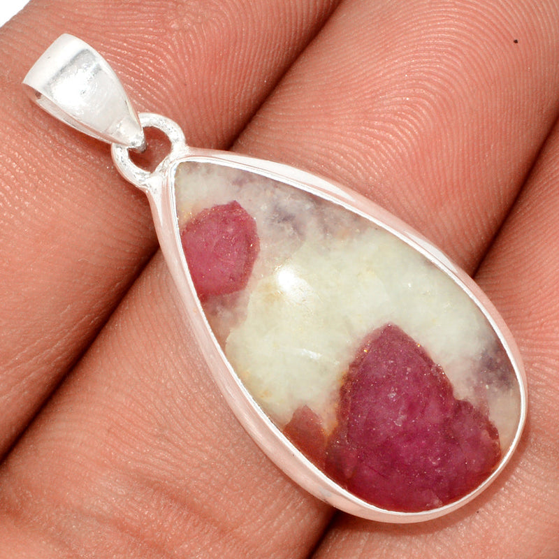 1.5" Natural Rubellite Pink Tourmaline With Quartz Cabochon Pendants - PQCP181