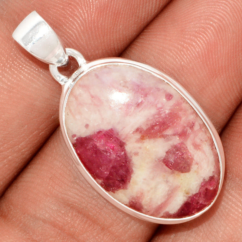 1.3" Natural Rubellite Pink Tourmaline With Quartz Cabochon Pendants - PQCP190