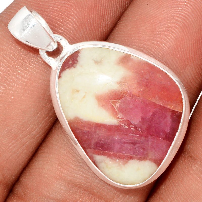 1.3" Natural Rubellite Pink Tourmaline With Quartz Cabochon Pendants - PQCP193