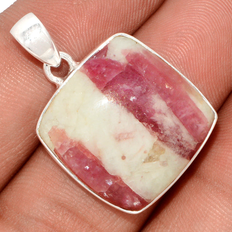 1.2" Natural Rubellite Pink Tourmaline With Quartz Cabochon Pendants - PQCP196