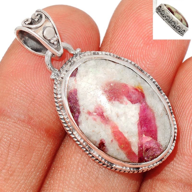 1.3" Fine Filigree - Natural Rubellite Pink Tourmaline With Quartz Cabochon Pendants - PQCP197