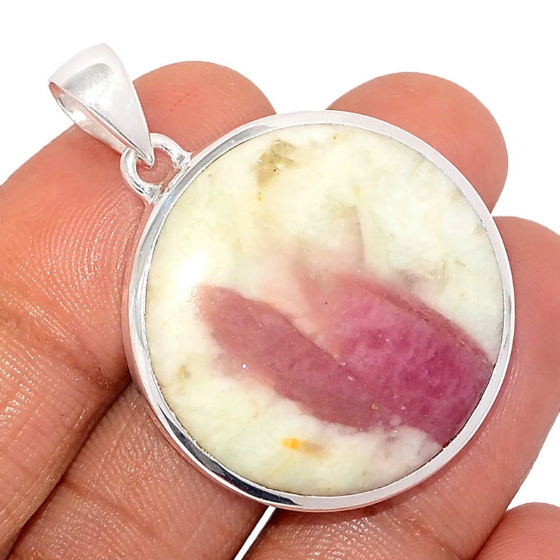 1.7" Natural Rubellite Pink Tourmaline With Quartz Cabochon Pendants - PQCP203