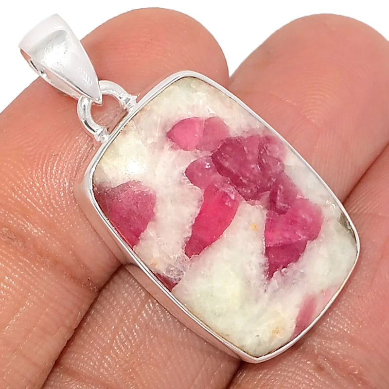 1.5" Natural Rubellite Pink Tourmaline With Quartz Cabochon Pendants - PQCP207