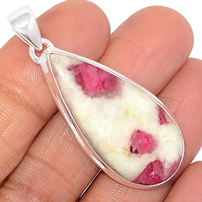 1.8" Natural Rubellite Pink Tourmaline With Quartz Cabochon Pendants - PQCP227