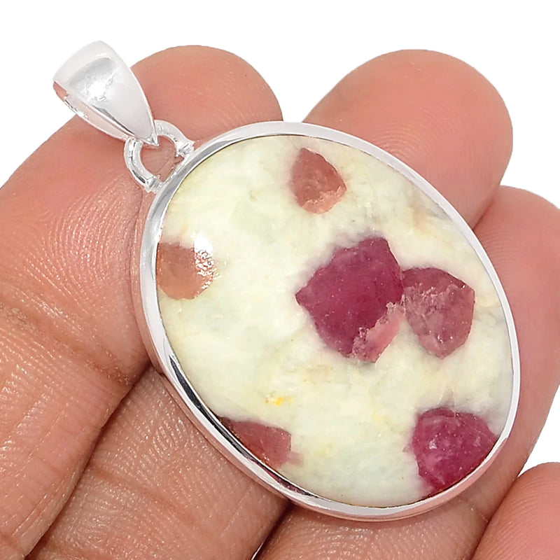 1.8" Natural Rubellite Pink Tourmaline With Quartz Cabochon Pendants - PQCP236