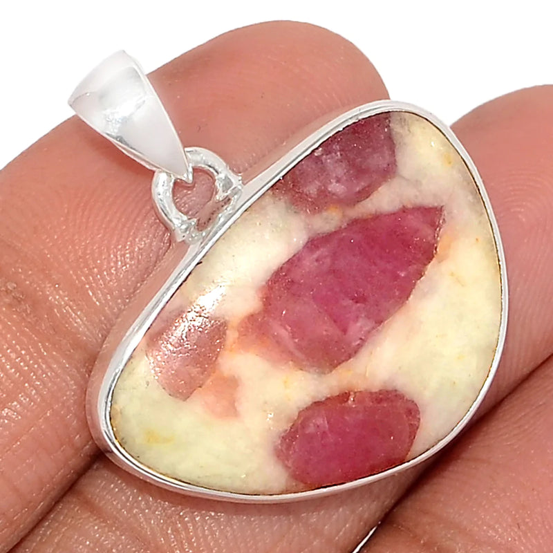 1.2" Natural Rubellite Pink Tourmaline With Quartz Cabochon Pendants - PQCP248