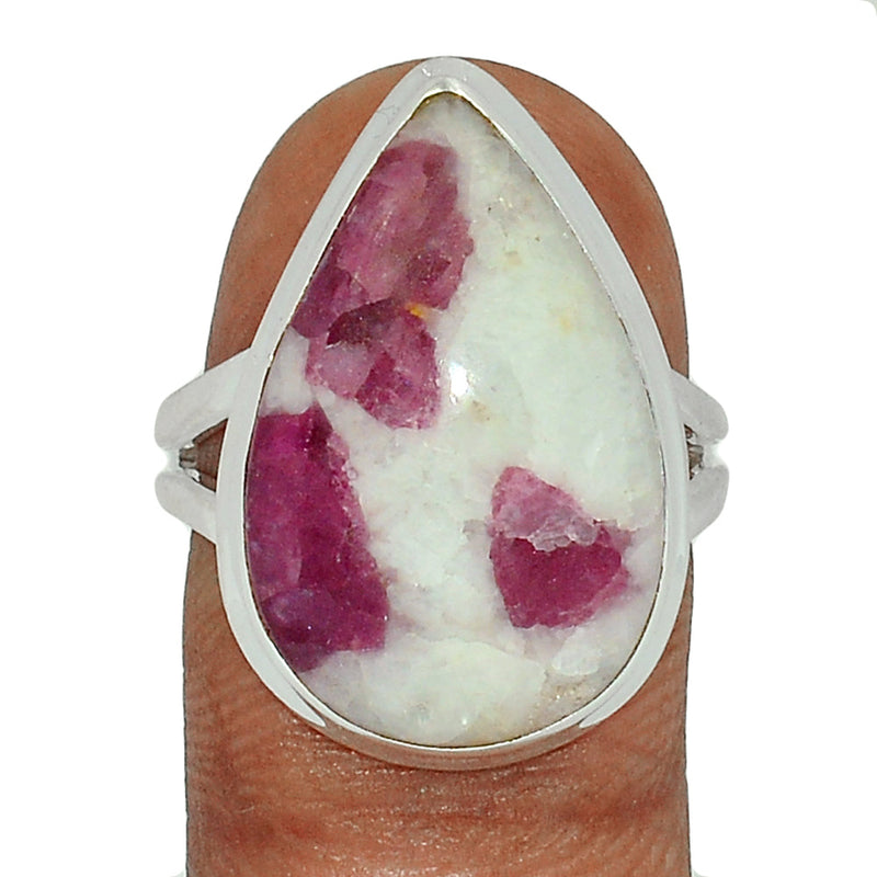 Natural Rubellite Pink Tourmaline With Quartz Cabochon Ring - PQCR278