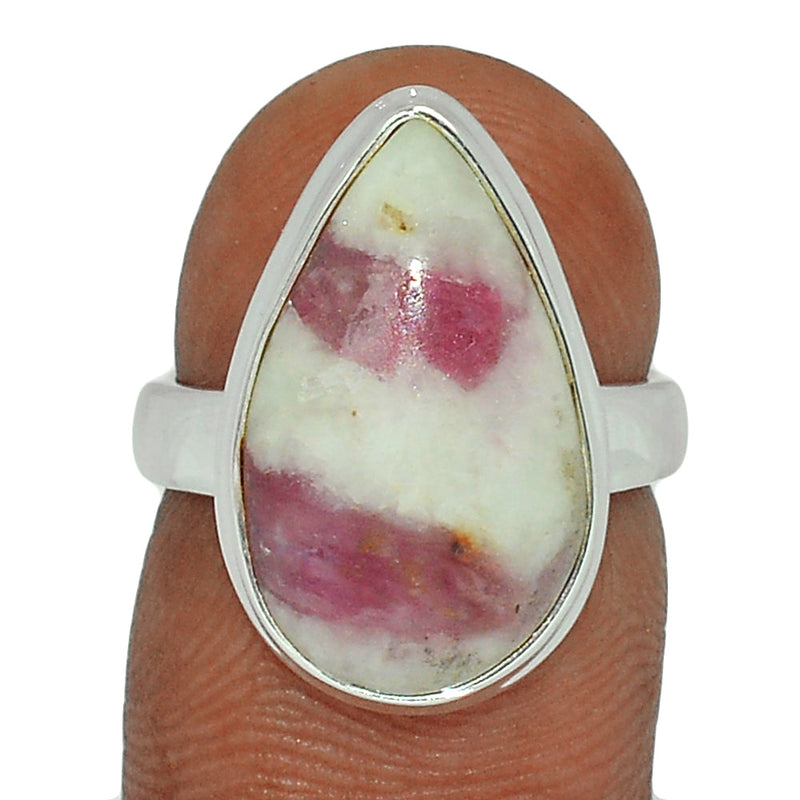 Natural Rubellite Pink Tourmaline With Quartz Cabochon Ring - PQCR289