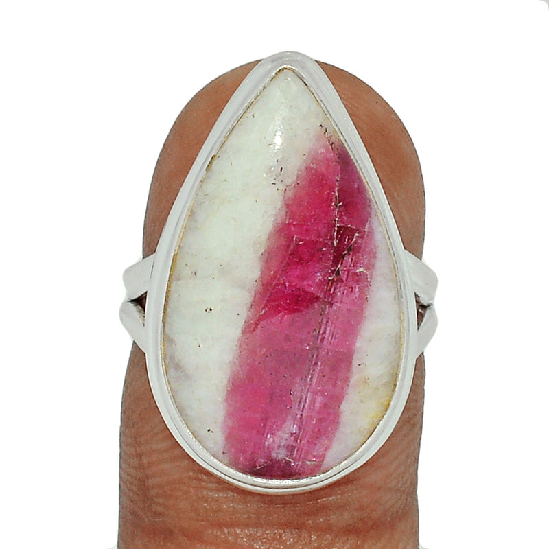 Natural Rubellite Pink Tourmaline With Quartz Cabochon Ring - PQCR305