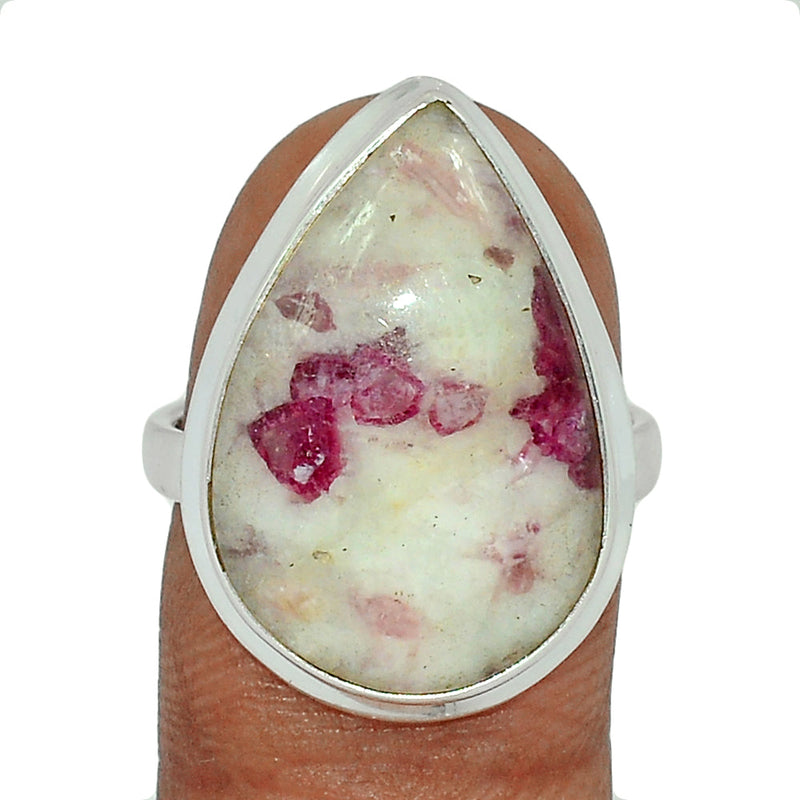 Natural Rubellite Pink Tourmaline With Quartz Cabochon Ring - PQCR306