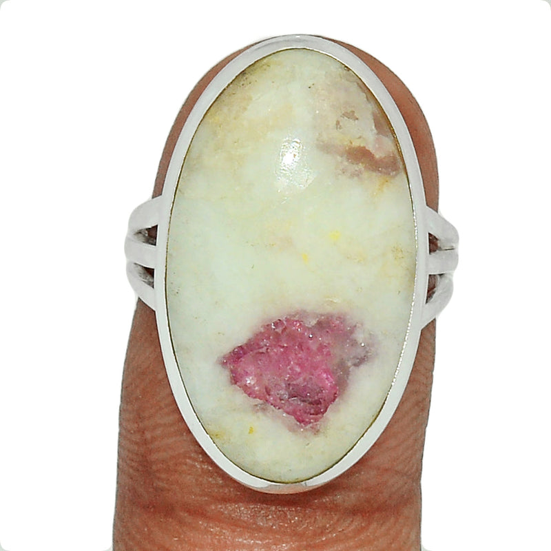 Natural Rubellite Pink Tourmaline With Quartz Cabochon Ring - PQCR323