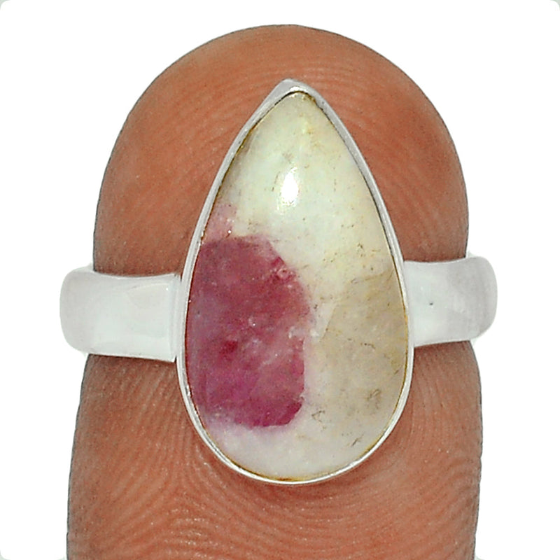 Natural Rubellite Pink Tourmaline With Quartz Cabochon Ring - PQCR337