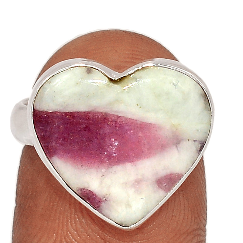 Heart - Natural Rubellite Pink Tourmaline With Quartz Cabochon Ring - PQCR353