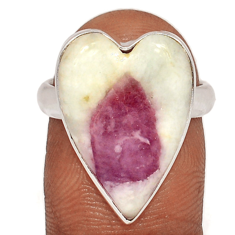 Heart - Natural Rubellite Pink Tourmaline With Quartz Cabochon Ring - PQCR358