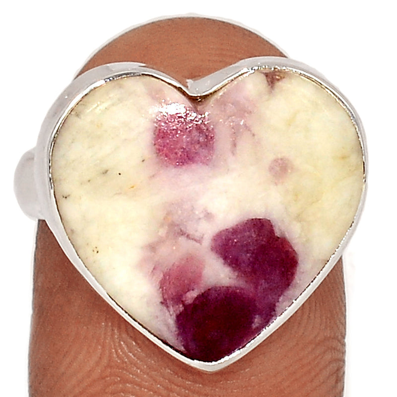 Heart - Natural Rubellite Pink Tourmaline With Quartz Cabochon Ring - PQCR361