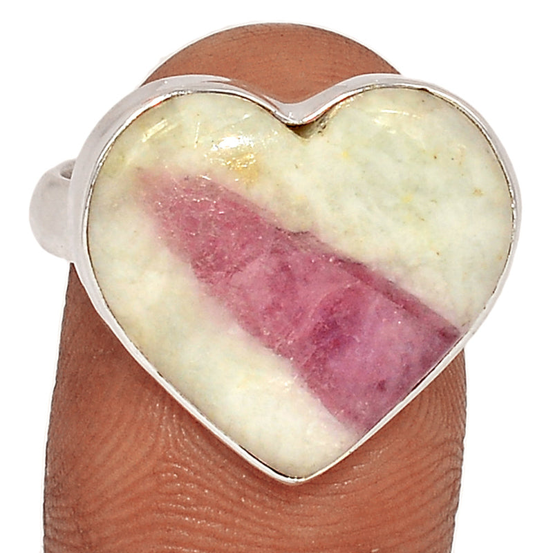 Heart - \Natural Rubellite Pink Tourmaline With Quartz Cabochon Ring - PQCR372