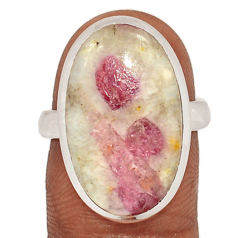 Natural Rubellite Pink Tourmaline With Quartz Cabochon Ring - PQCR395