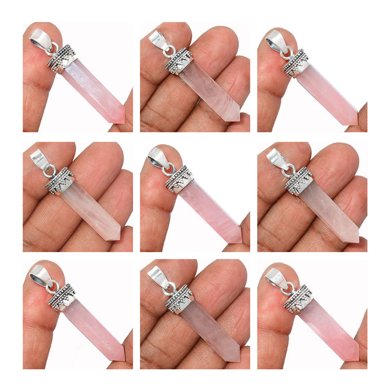 10 Pieces Mix Lot Filigree Point - Rose Quartz Pendants - PRQZP1
