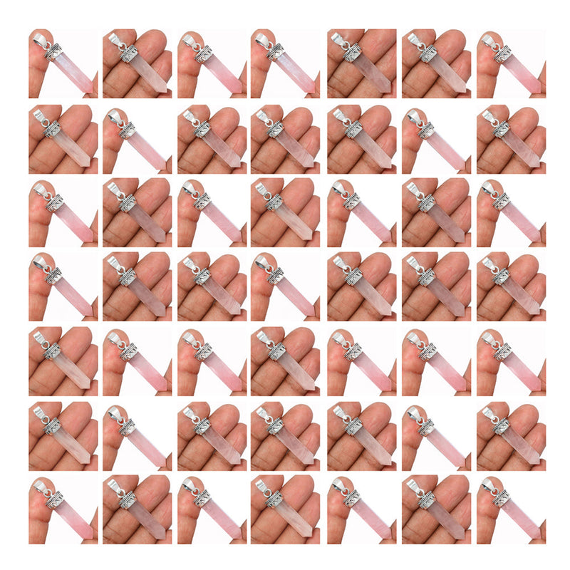50 Pieces Mix Lot Point- Rose Quartz Pendants - PRQZP3