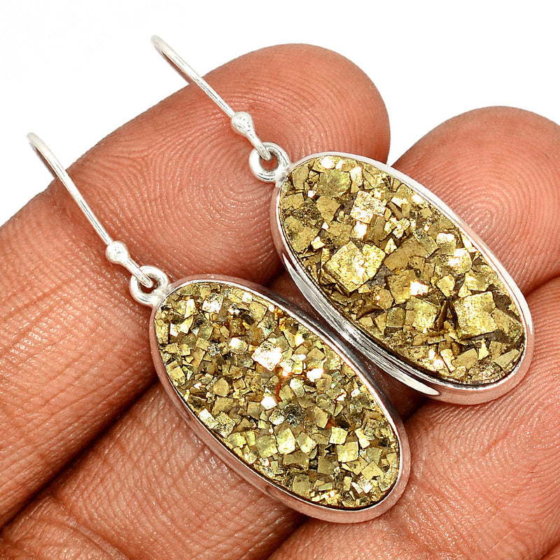 1.7" Mexican Pyrite Druzy Earrings - PYDE224