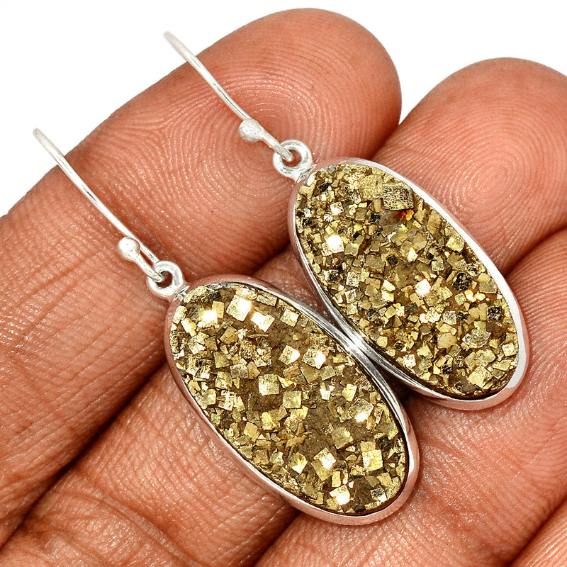 1.7" Mexican Pyrite Druzy Earrings - PYDE226