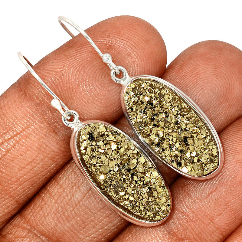 1.7" Mexican Pyrite Druzy Earrings - PYDE235