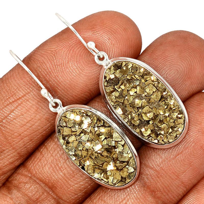 1.7" Mexican Pyrite Druzy Earrings - PYDE237