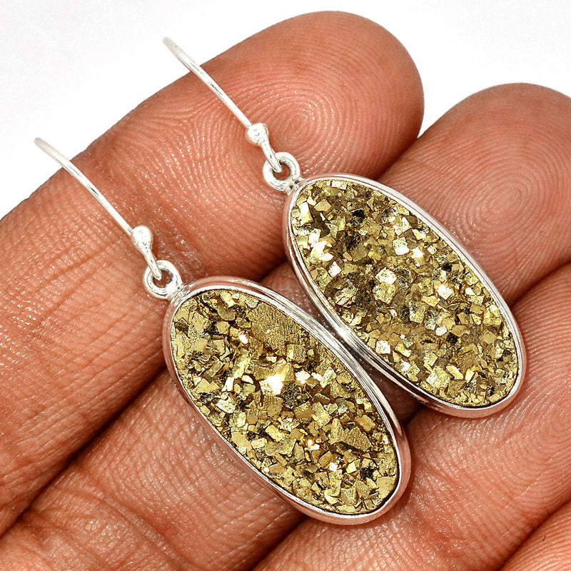 1.7" Mexican Pyrite Druzy Earrings - PYDE238